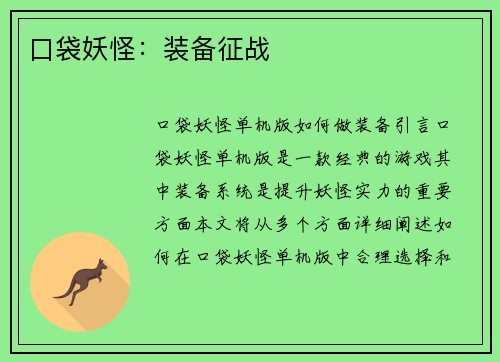 口袋妖怪：装备征战